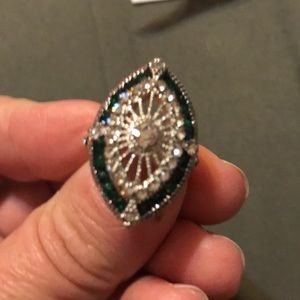 Art Deco silver emerald ring size 7 new